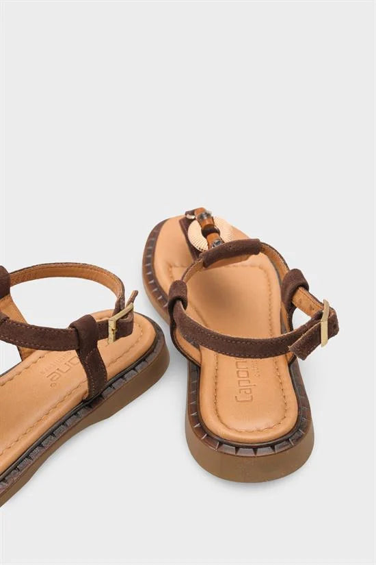 Capone Mallorie Genuine Leather Metal Buckle Flat Heel Women Brown Sandal