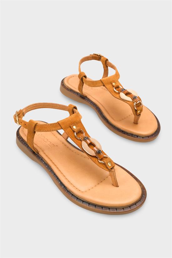 Capone Mallorie Genuine Leather Metal Buckle Flat Heel Women Brown Sandal