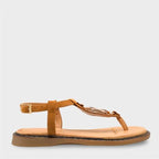 Capone Mallorie Genuine Leather Metal Buckle Flat Heel Women Brown Sandal