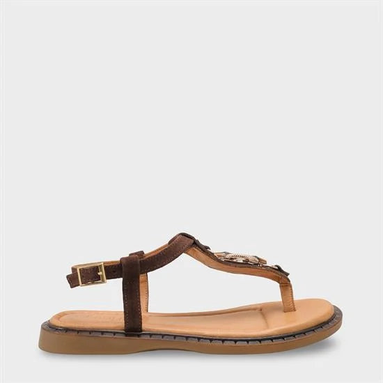 Capone Mallorie Genuine Leather Metal Buckle Flat Heel Women Brown Sandal