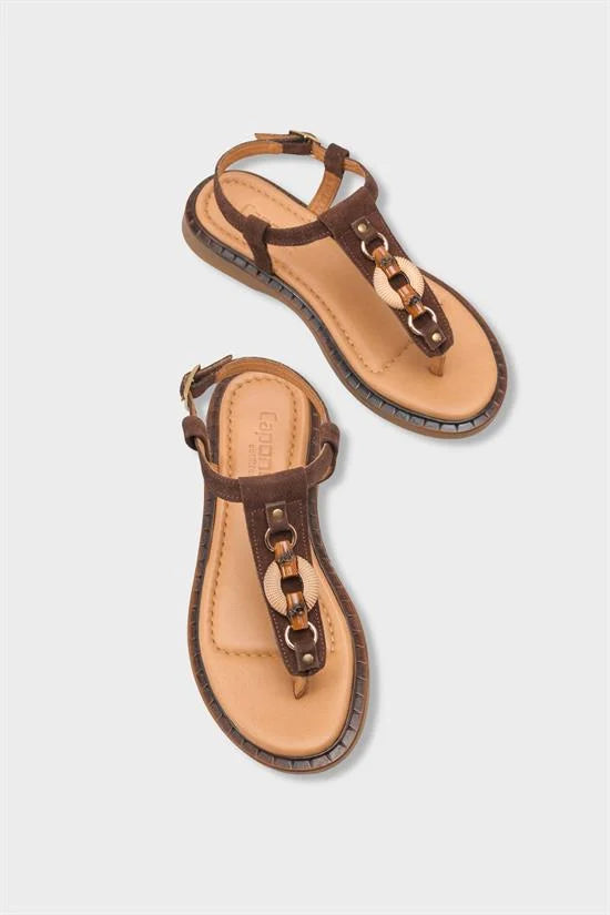 Capone Mallorie Genuine Leather Metal Buckle Flat Heel Women Brown Sandal