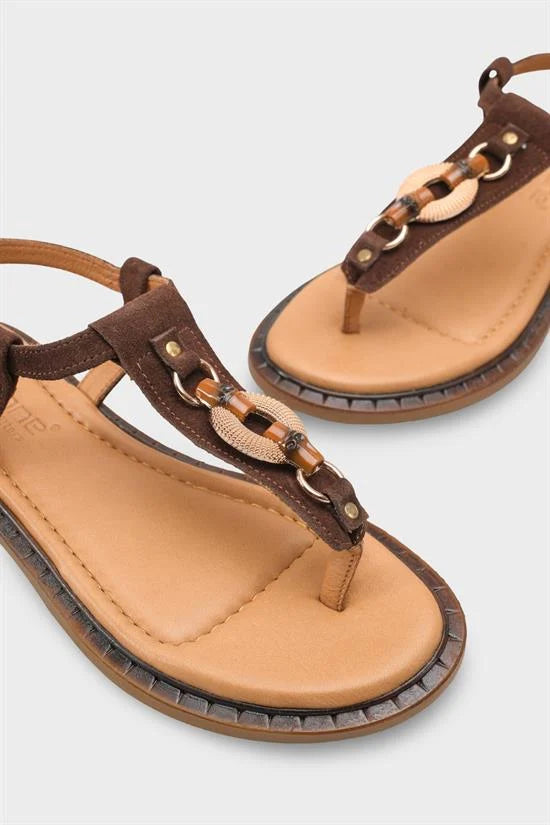 Capone Mallorie Genuine Leather Metal Buckle Flat Heel Women Brown Sandal