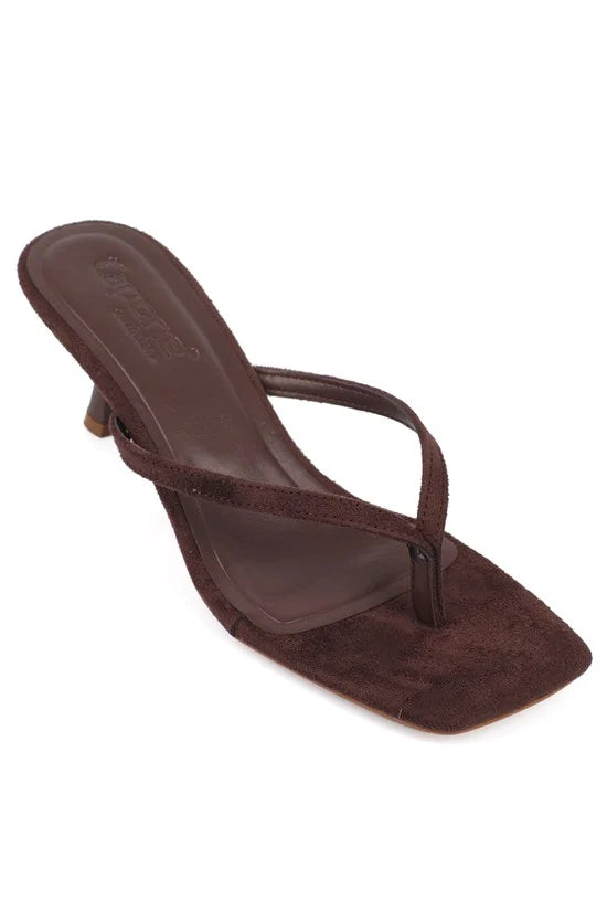 Capone Malory Slim Band Thong Square Toe Low Heel Women Sued Beige Sandal