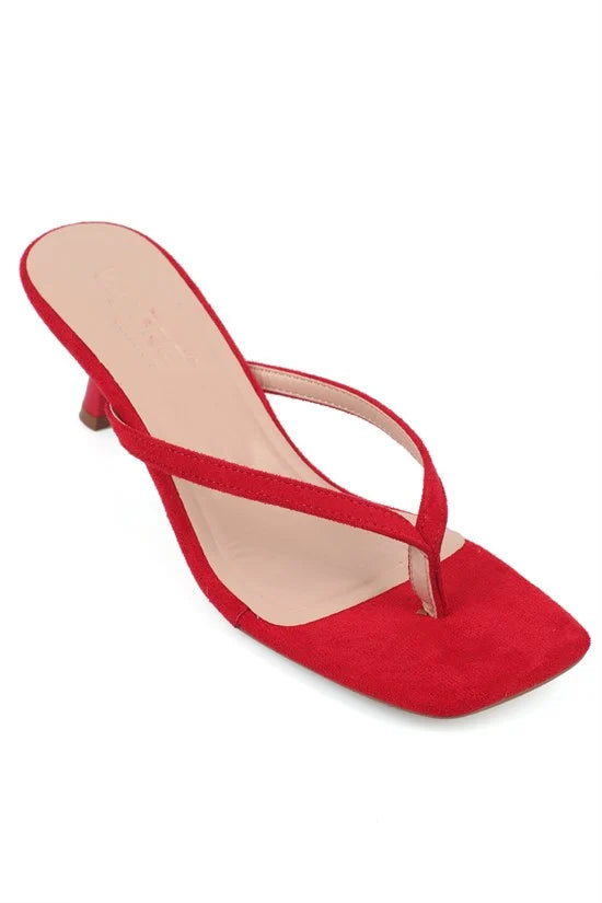 Capone Malory Slim Band Thong Square Toe Low Heel Women Sued Beige Sandal