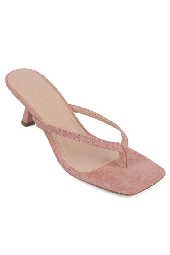 Capone Malory Slim Band Thong Square Toe Low Heel Women Sued Beige Sandal
