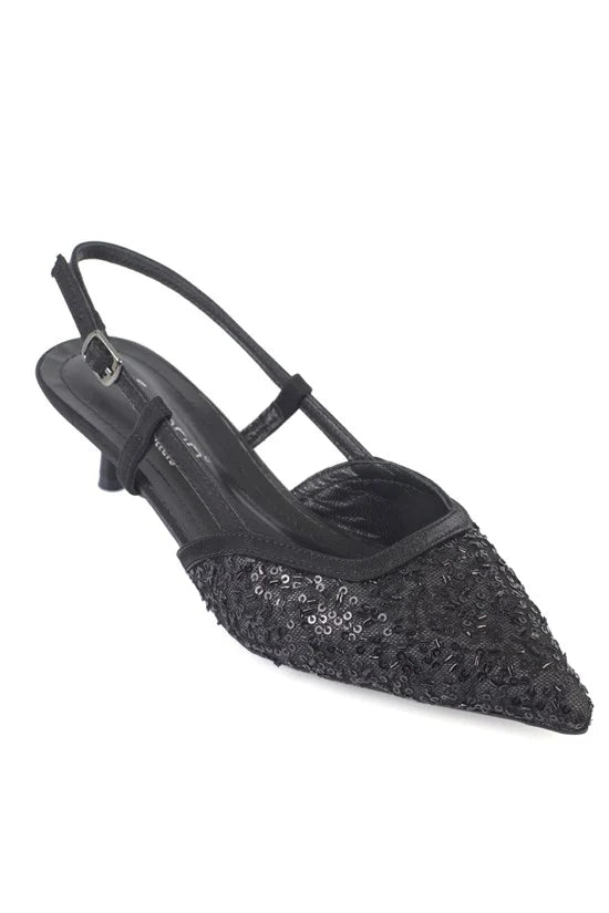 Capone Marianna Genuine Leather Lined Sequin Open Back Women Powder Shoe