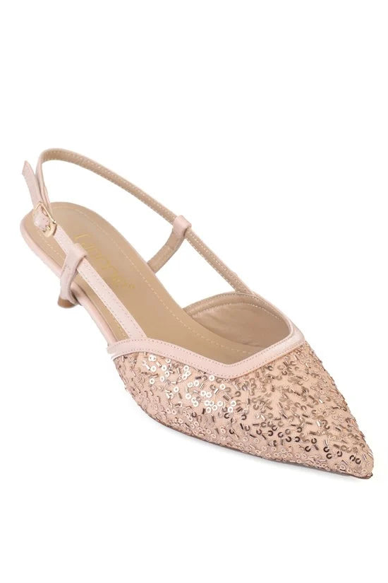 Capone Marianna Genuine Leather Lined Sequin Open Back Women Powder Shoe