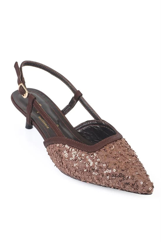 Capone Marianna Genuine Leather Lined Sequin Open Back Women Powder Shoe