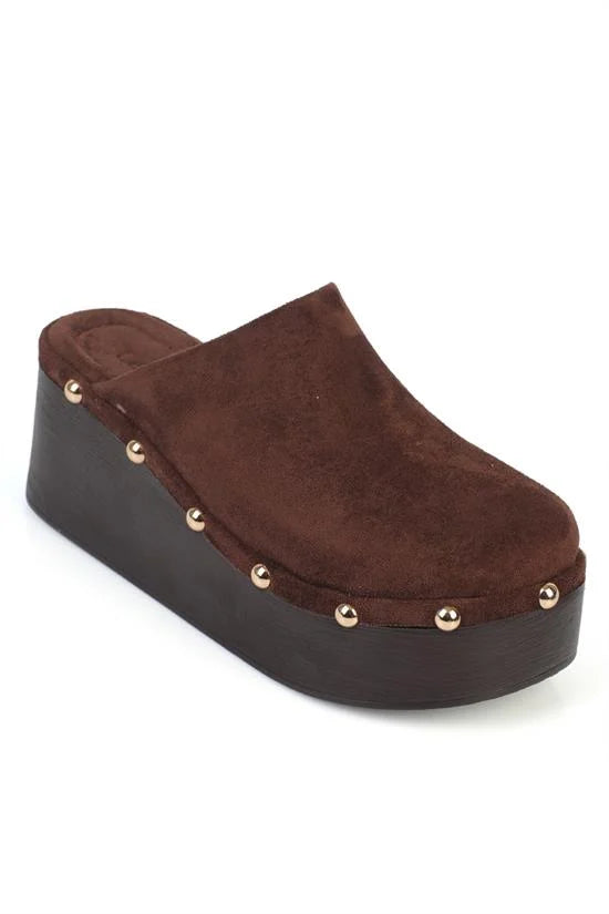 Capone Marlane Wedge Heel Closed Toe Suede Look Women Sued Black Clog