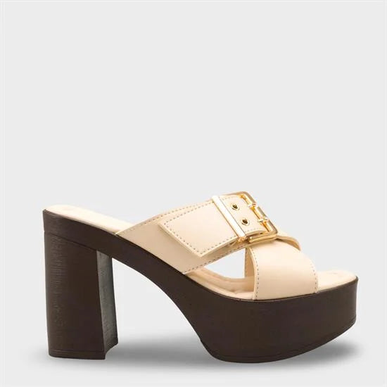 Capone Marlo Platform Cross Band Metal Buckle Women Black Sandal