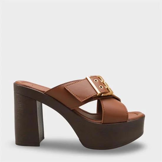 Capone Marlo Platform Cross Band Metal Buckle Women Black Sandal