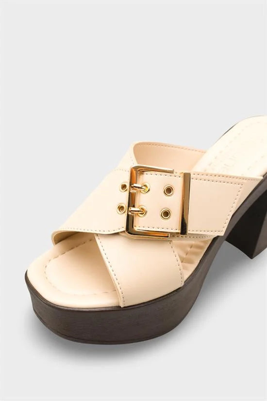 Capone Marlo Platform Cross Band Metal Buckle Women Black Sandal