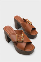 Capone Marlo Platform Cross Band Metal Buckle Women Black Sandal