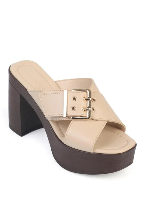 Capone Marlo Platform Cross Band Metal Buckle Women Black Sandal