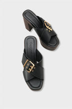 Capone Marlo Platform Cross Band Metal Buckle Women Black Sandal