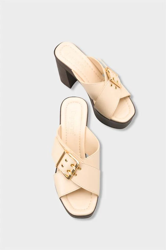 Capone Marlo Platform Cross Band Metal Buckle Women Black Sandal