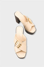 Capone Marlo Platform Cross Band Metal Buckle Women Black Sandal