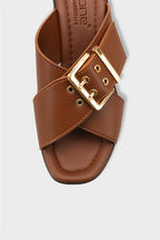 Capone Marlo Platform Cross Band Metal Buckle Women Black Sandal