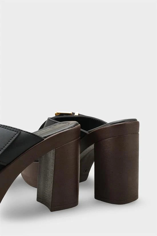 Capone Marlo Platform Cross Band Metal Buckle Women Black Sandal