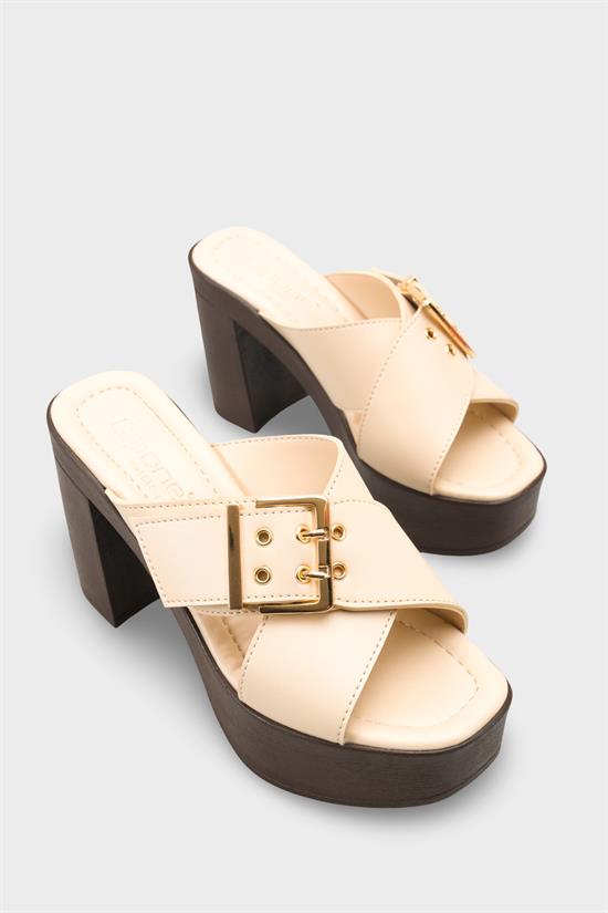 Capone Marlo Platform Cross Band Metal Buckle Women Black Sandal