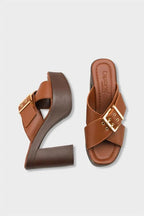 Capone Marlo Platform Cross Band Metal Buckle Women Black Sandal