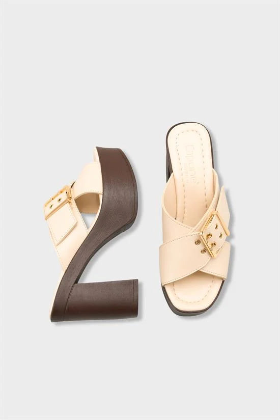Capone Marlo Platform Cross Band Metal Buckle Women Black Sandal
