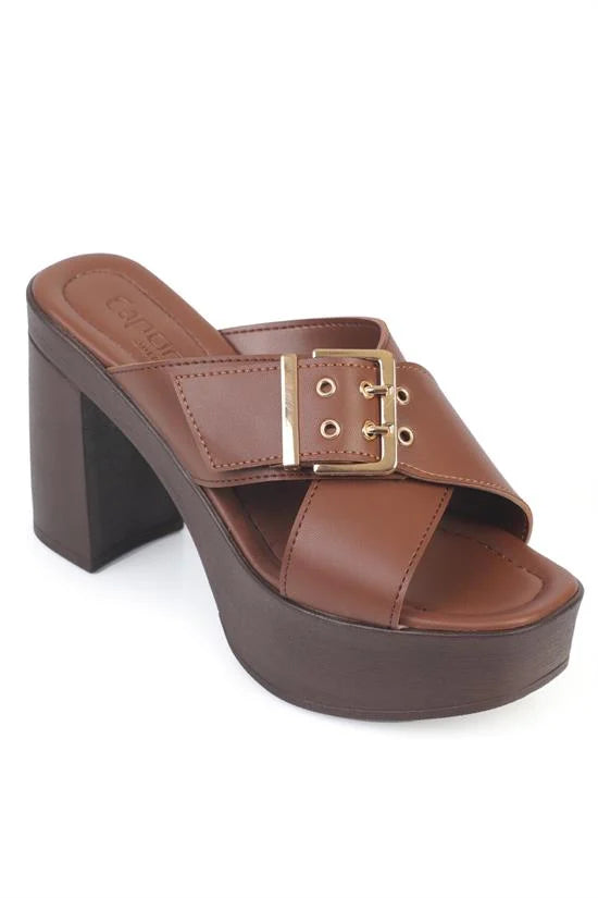 Capone Marlo Platform Cross Band Metal Buckle Women Black Sandal