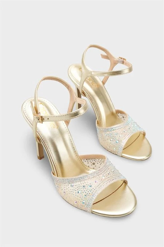 Capone Marney Crystal Embellished High Heel Ankle Strap Women Metallic Gold Wedding Shoe