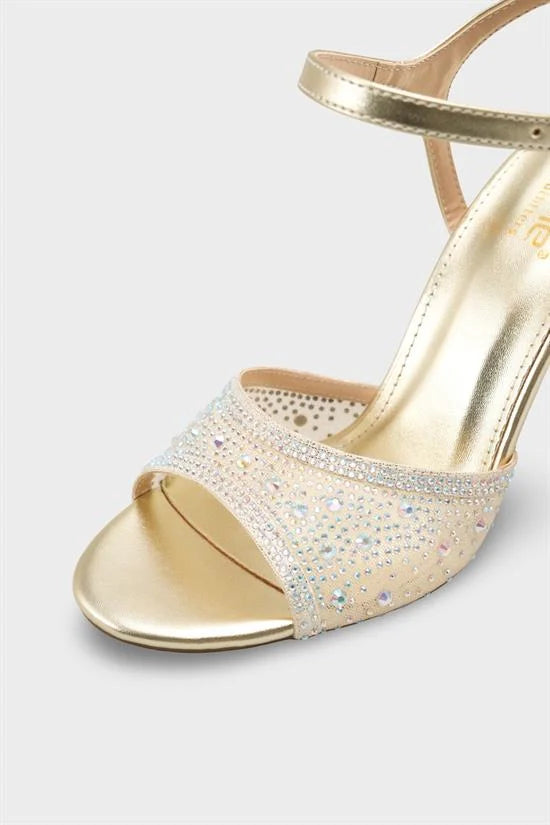 Capone Marney Crystal Embellished High Heel Ankle Strap Women Metallic Gold Wedding Shoe