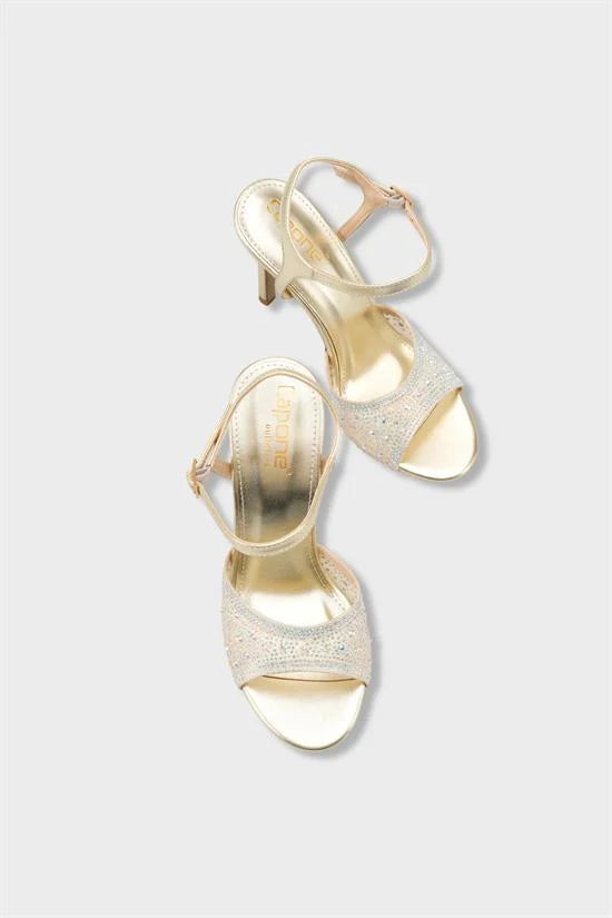 Capone Marney Crystal Embellished High Heel Ankle Strap Women Metallic Gold Wedding Shoe