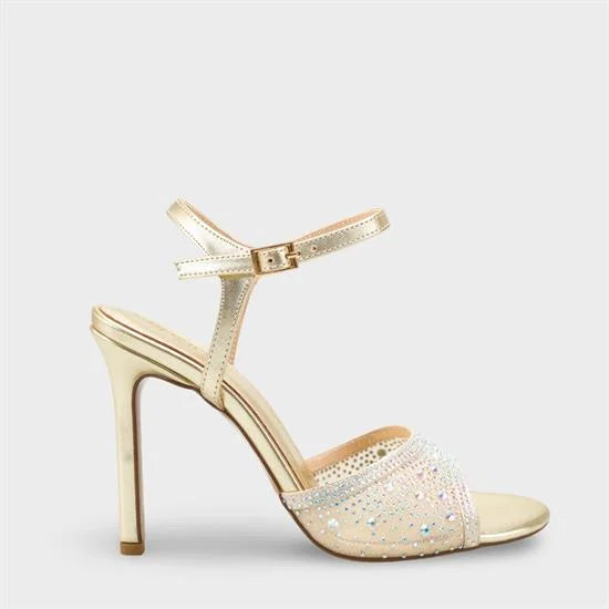 Capone Marney Crystal Embellished High Heel Ankle Strap Women Metallic Gold Wedding Shoe