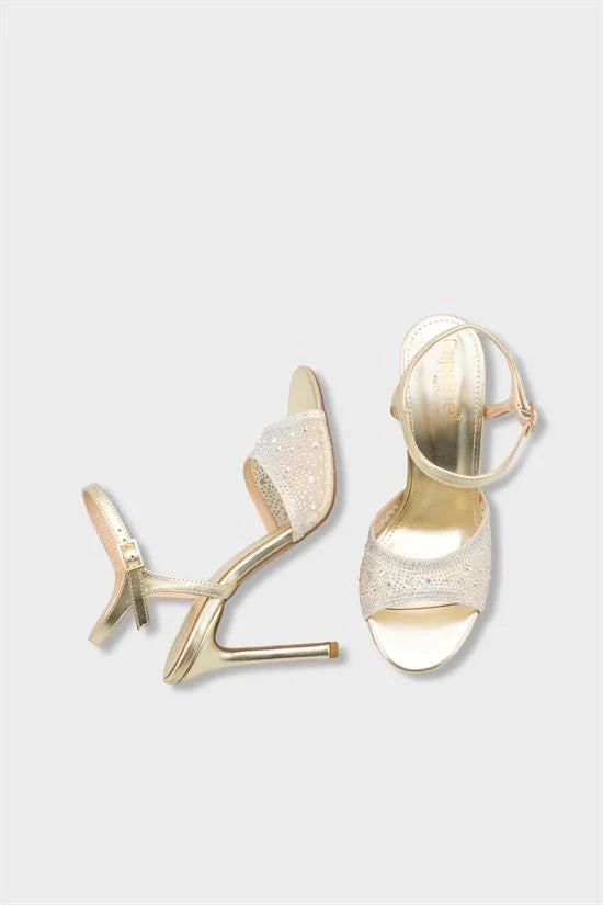Capone Marney Crystal Embellished High Heel Ankle Strap Women Metallic Gold Wedding Shoe