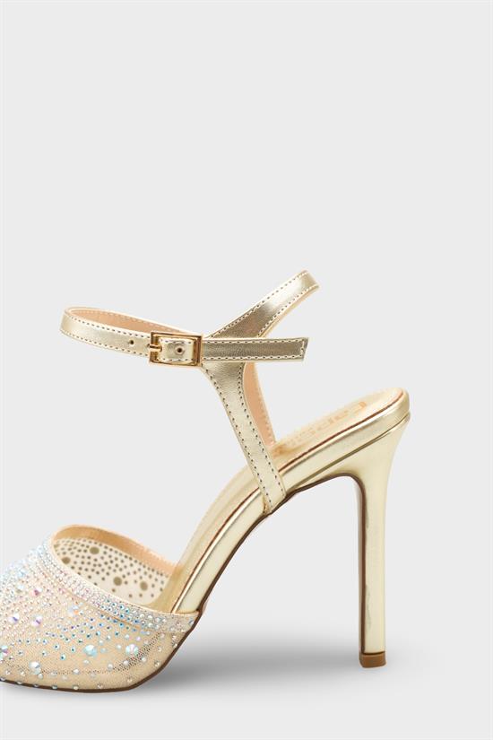Capone Marney Crystal Embellished High Heel Ankle Strap Women Metallic Gold Wedding Shoe