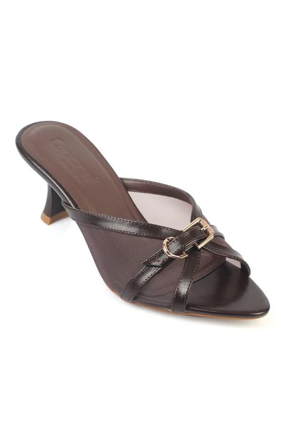 Capone Marnie Pointed Toe Mesh Metal Buckle Mid Heel Elegant Women Black Sandal