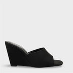 Capone Maurene Genuine Leather Lined Wedge Heel Women Sued Black Sandal