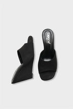 Capone Maurene Genuine Leather Lined Wedge Heel Women Sued Black Sandal