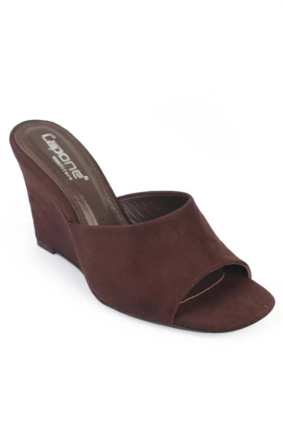 Capone Maurene Genuine Leather Lined Wedge Heel Women Sued Black Sandal