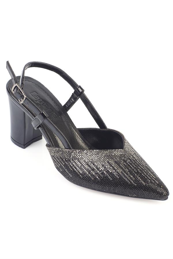 Capone Nova Medium Heel Pointed Toe Crystal Embellished Women Silver Stylish Shoes