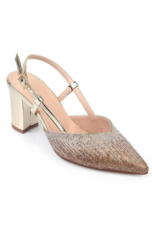 Capone Nova Medium Heel Pointed Toe Crystal Embellished Women Silver Stylish Shoes