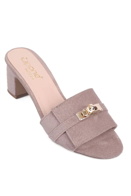 Capone Melinde Mid Heel Metal Buckle Single Band Women Black Sandal