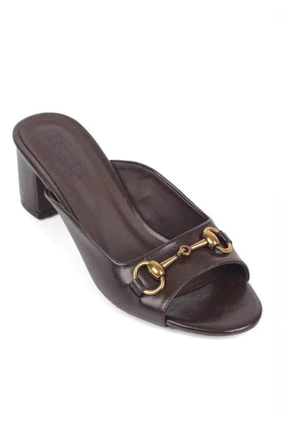 Capone Melloney Mid Heel Metal Buckle Single Band Women Black Sandal