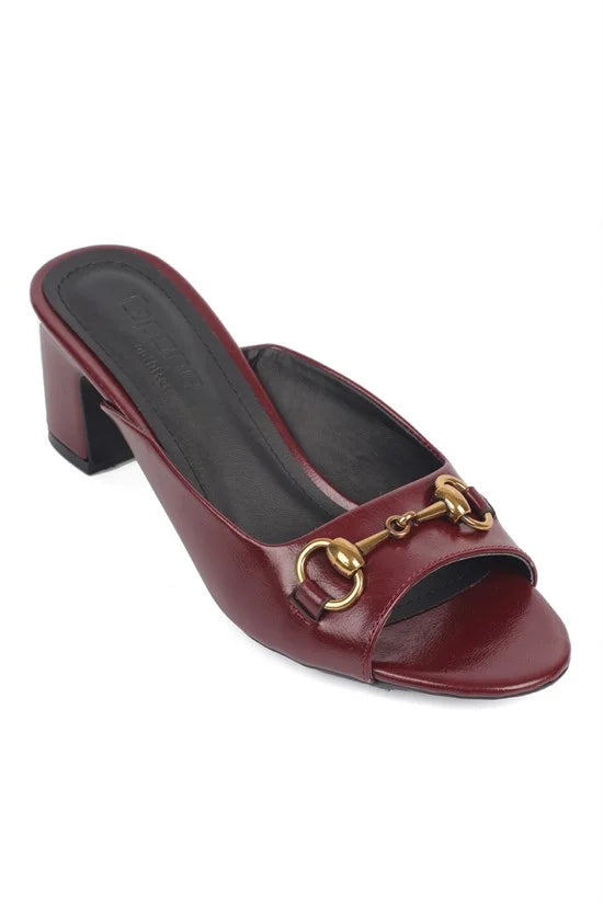 Capone Melloney Mid Heel Metal Buckle Single Band Women Black Sandal