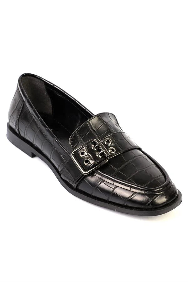 Capone Carla Metal Buckled Women Black Loafers