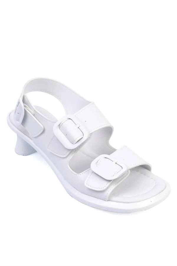 Capone Dixie Mid Heel Double Buckle Women White Sandals
