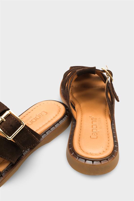 Capone Missy Genuine Suede Gladiator Flat Heel Women Brown Clog