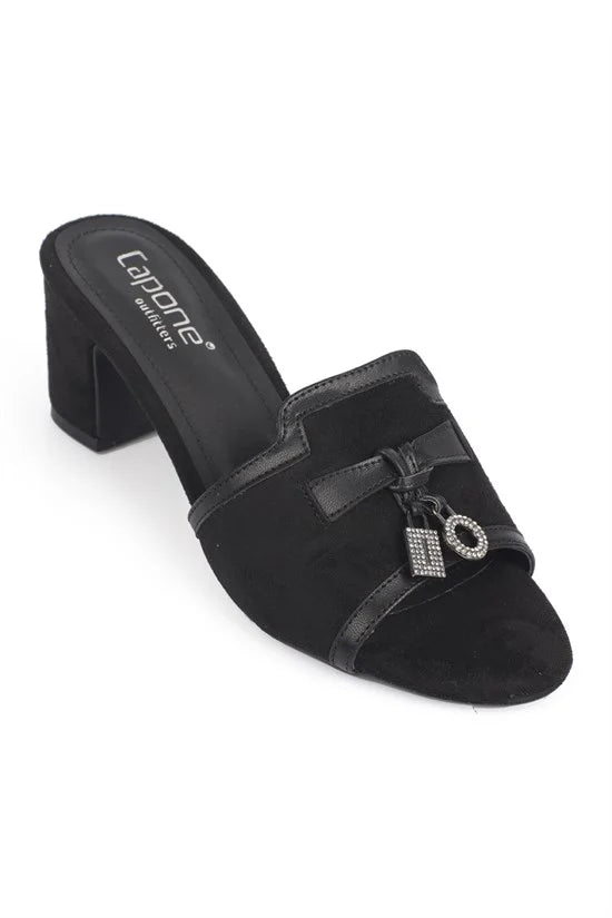 Capone Nady Mid Heel Crystal Embellished Accessory Single Band Women Sued Khaki Sandal