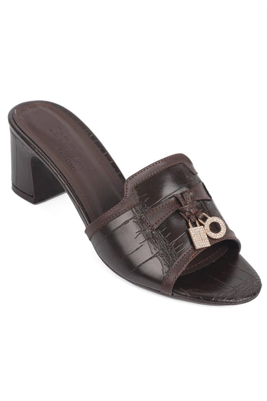 Capone Nady Mid Heel Crystal Embellished Accessory Single Band Women Sued Khaki Sandal