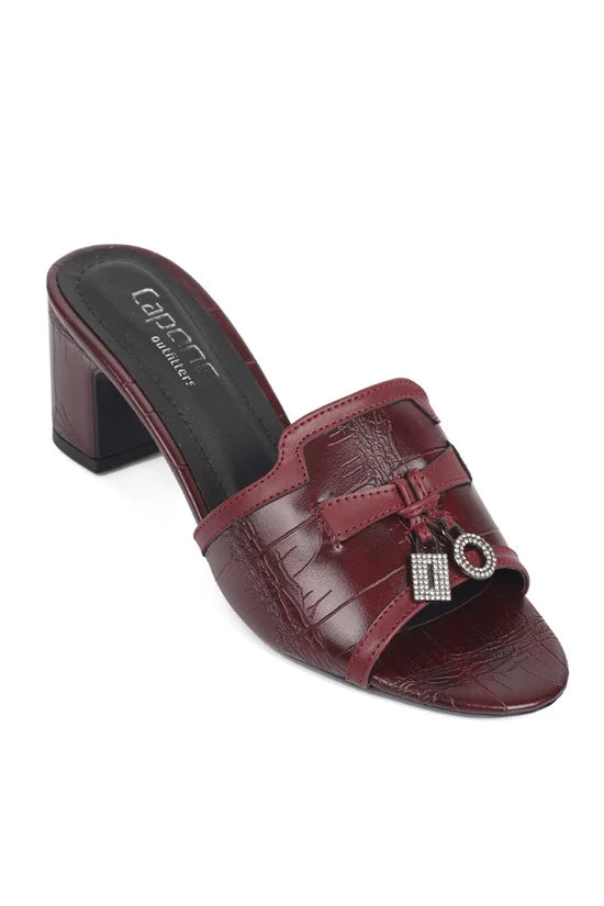 Capone Nady Mid Heel Crystal Embellished Accessory Single Band Women Sued Khaki Sandal