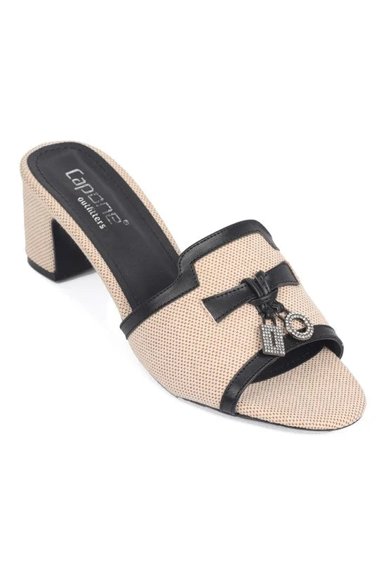 Capone Nady Mid Heel Crystal Embellished Accessory Single Band Women Sued Khaki Sandal