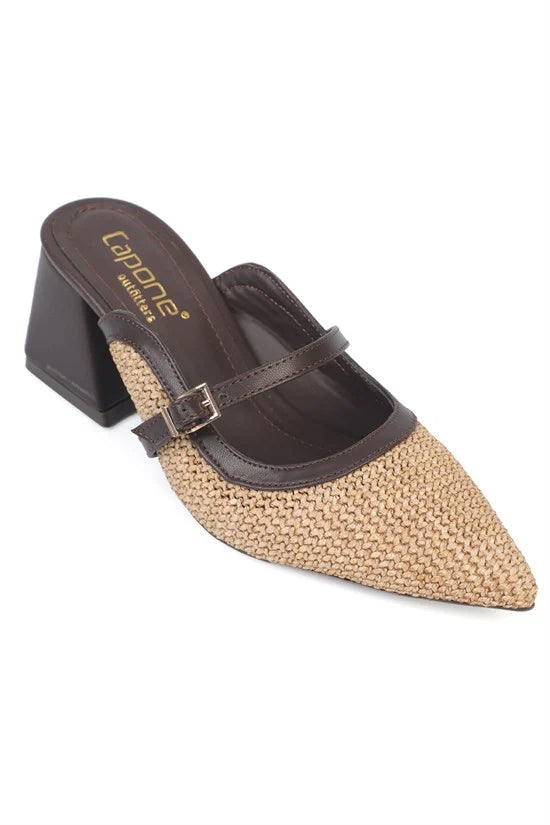 Capone Nena Pointed Toe Raffia Genuine Leather Women Denim Blue Closed Toe Sandals